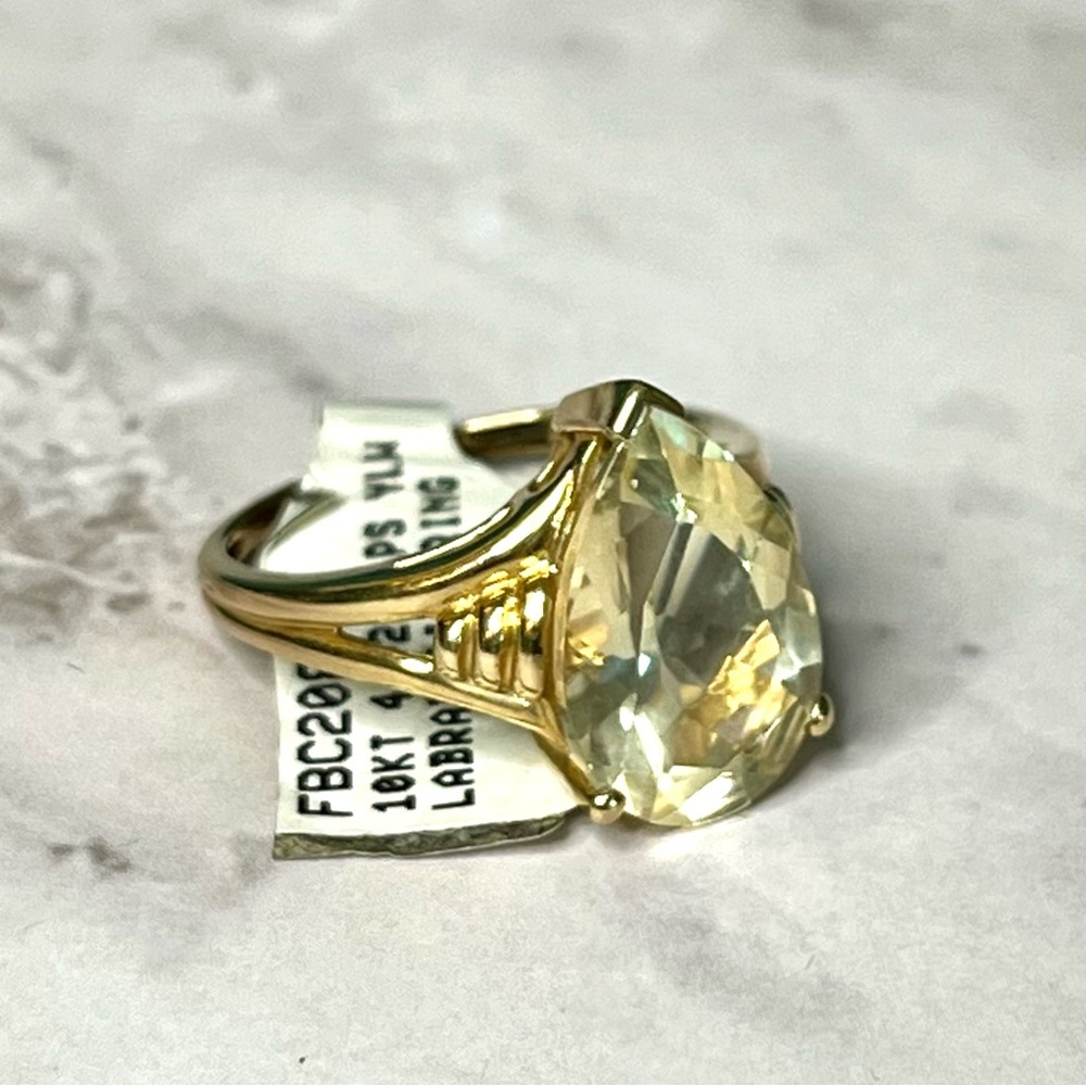 10k Gold Yellow Labradorite Faceted Pear Shape 4.72ct Ring Size 7.25 - Picture 4 of 7